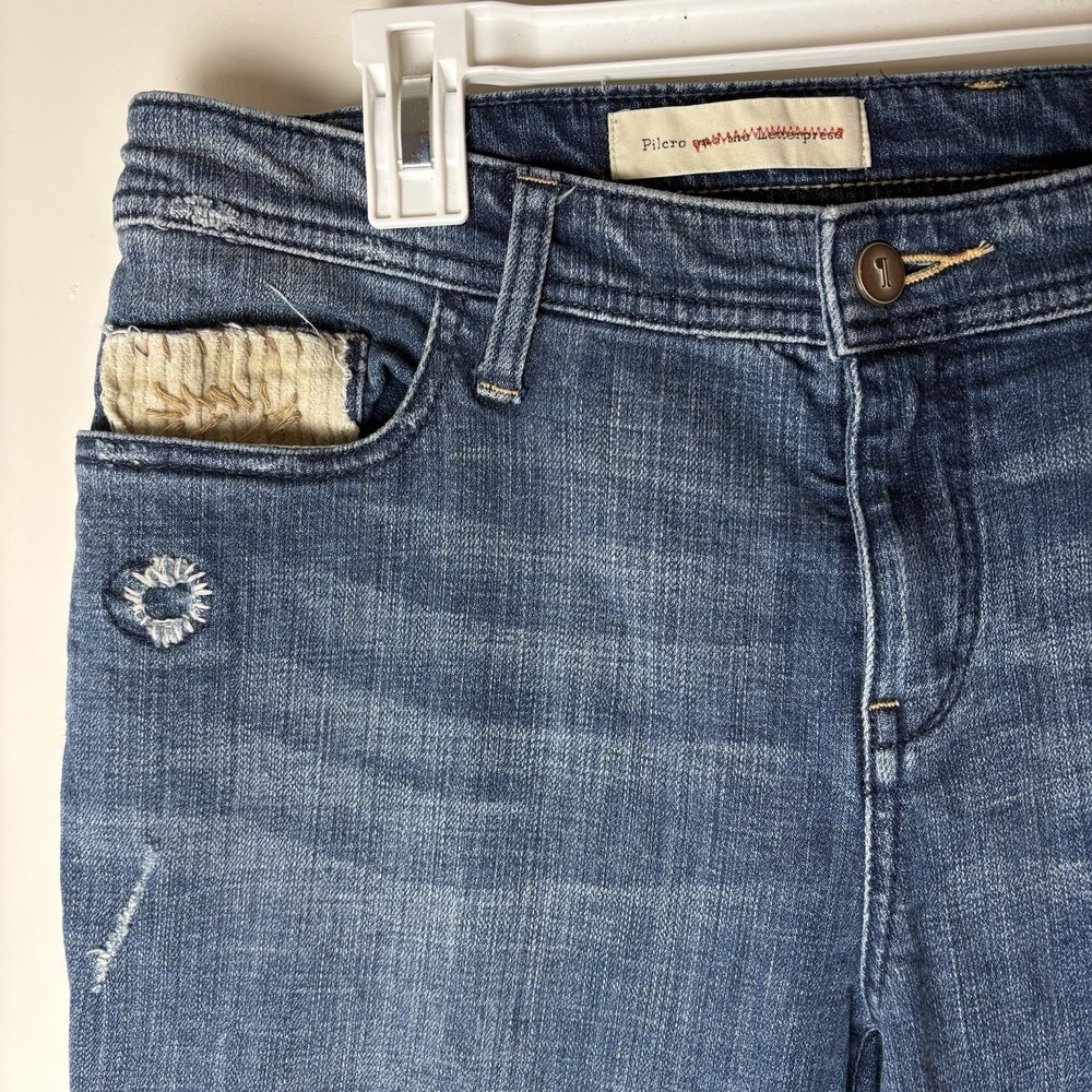 Anthropologie Pilcro Hyphen Patchwork Embroidered Jeans 29 Dark/Med Wash- Grunge - Picture 8 of 15